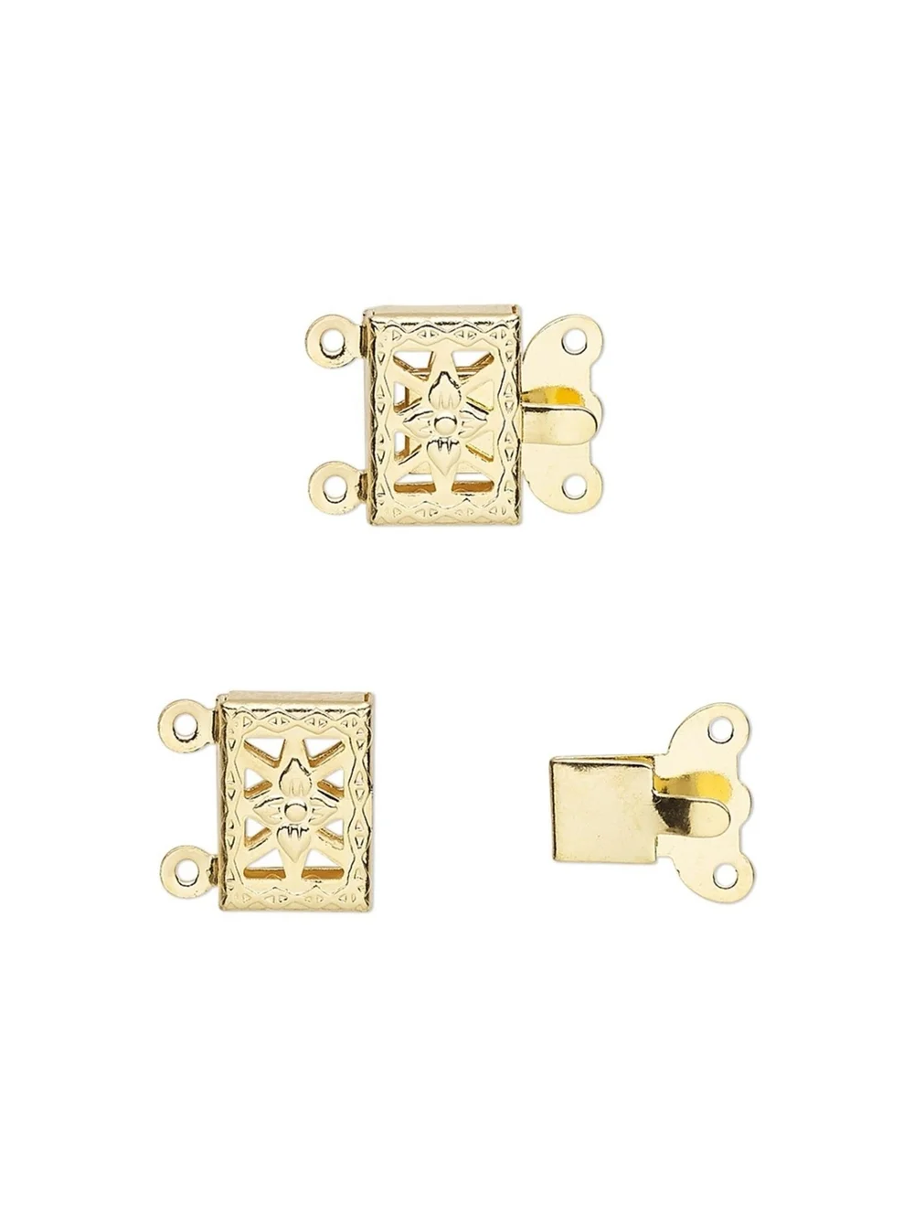 Victorian Style Filigree Flower 10x7mm Box Tab Clasps Gold 14K Plated 2 pcs